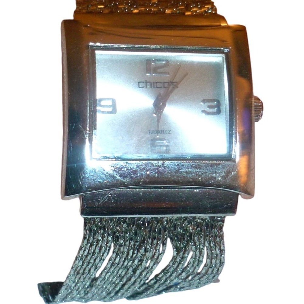 Chicos Square Face Watch NWOT New Battery Silver Multi Strand Mesh Bracelet